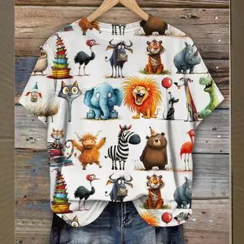 Забавная мультяшная футболка для женщин, милые женские футболки, мультяшная 3D-принт футболка, повседневная футболка с коротким рукавом и круглым вырезом, женская одежда 4XL