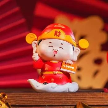 Забавная мультяшная мини-статуэтка бога богатства, смоляная статуэтка бога удачи, китайский стиль, счастливая новогодняя статуэтка, детская игрушка