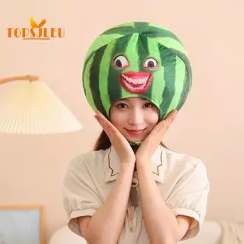 Забавная мультяшная шляпа с арбузом, плюшевые головные уборы с фруктами, головной убор для переодевания, декоративный реквизит для селфи, аксессуары для костюмов для косплея, реквизит для выступлений зелёный