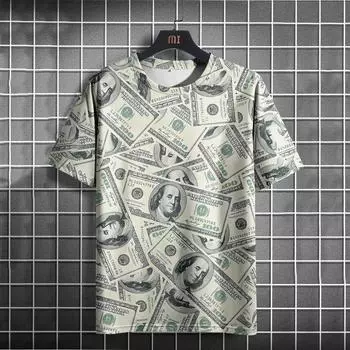 Забавная мужская футболка с принтом доллара США, летняя повседневная пуловер с короткими рукавами и круглым вырезом, модные уличные футболки, одежда больших размеров S