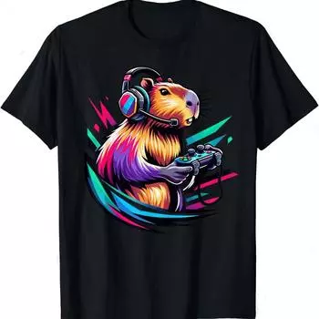 Забавная мужская футболка с принтом грызуна Капибары в формате 3D, футболка для любителей игр, мужская футболка для мальчиков и подростков, свободный топ, короткий рукав, футболка S