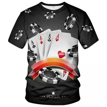 Забавная мужская новинка футболка с 3D-принтами, покерной графикой, шорты повседневная футболка, уличная мужская одежда S