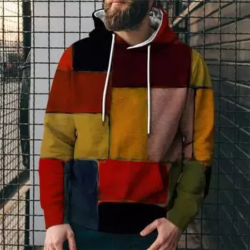 Забавная мужская толстовка с 3d-моделацией, шитье, клетчатый принт, толстовки с капюшоном, мужская одежда, большие уличные новые дизайнерские пуловеры L
