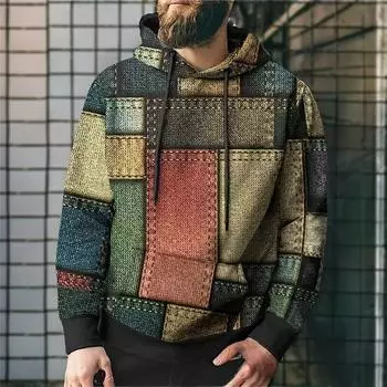 Забавная мужская толстовка с 3d-моделацией, шитье, клетчатый принт, толстовки с капюшоном, мужская одежда, большие уличные новые дизайнерские пуловеры S