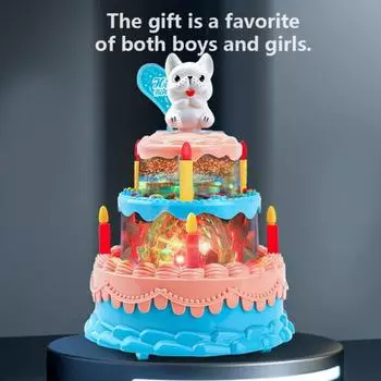 Забавная музыкальная игрушка с вращающимися на 360 градусов гладкими краями, электрический свет для торта ко дню рождения для мальчиков синий