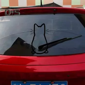 Забавная наклейка на автомобиль с изображением кота, водонепроницаемая, ПЭТ, устойчивая к погодным условиям, самоклеющаяся, авто, внедорожник, задний стеклоочиститель автомобиля, украшение для тела, отделка котенка чёрный