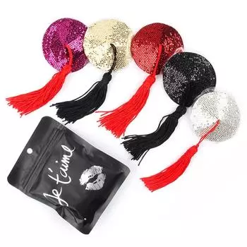 Забавная наклейка с кисточкой для молока Flirting Fun toy Забавная наклейка на грудь Круглая наклейка на соску из силикона с блестками