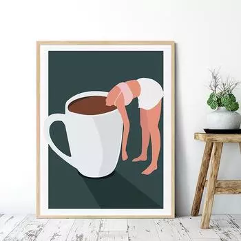 Забавная настенная живопись на холсте, скандинавские кофейные чашки, плакаты и принты для любителей кофе, настенные панно для кухни, ванной комнаты, домашний декор 21x30cm No Frame