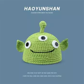 Забавная, очень милая мультяшная шерстяная шапка для мужчин и женщин на осень и зиму, вязаная вручную шапка-ведро для родителей и детей, симпатичная шапка-пуловер M56-58cm