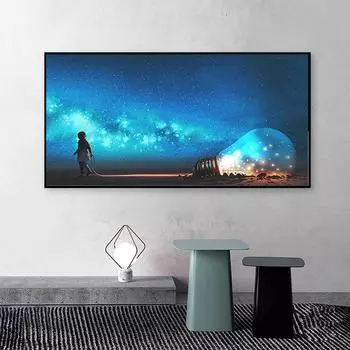 Забавная планета, река, лампочка, художественные постеры и принты, абстрактный пейзаж, звездное небо, холст, картины, настенная живопись для гостиной, без рамки 20*40cm
