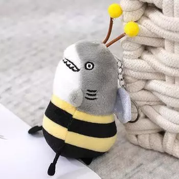 Забавная плюшевая игрушка «Акула и пчела», мягкая кукла-акула, брелок, плюшевая подвеска
