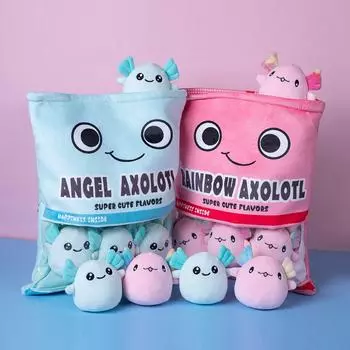 Забавная плюшевая игрушка Squishmallows, креативная сумка для закусок, кукла Саламандра, детский мягкий плюш синий