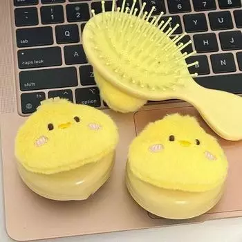 Забавная плюшевая расческа в виде цыпленка, складная массажная расческа, массажная расческа с воздушной подушкой, антистатическая портативная дорожная расческа для девочек