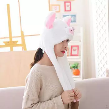 Забавная плюшевая шапка-поросенок со свиными ушками, подвижная, выскакивающая с клапаном белый