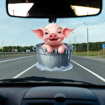 Забавная подвеска в виде свиньи для автомобиля, акриловая свинья в ведре, украшения 2D, плоская подвеска
