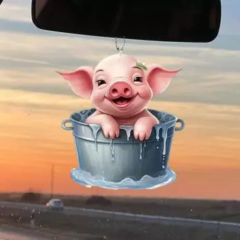 Забавная подвеска в виде свиньи для автомобиля, акриловая свинья в ведре, 2D-украшения для плоских подвесок, аксессуары для заднего вида автомобиля Pig