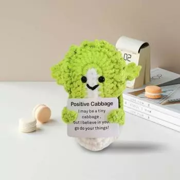 Забавная позитивная вязаная кукла с орнаментом, мини-улыбающаяся кукла с овощами, фруктами, курицей, сотканная вручную, с позитивной карточкой, украшение из шерстяной пряжи жёлтый