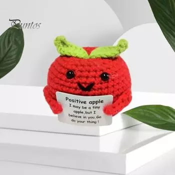 Забавная позитивная вязаная кукла с орнаментом, мини-улыбающийся персик, баклажан, ананас, курица, тканая кукла ручной работы с позитивной карточкой, вязаная кукла из шерстяной пряжи Chick