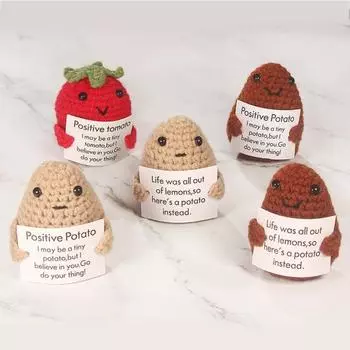 Забавная позитивная вязаная кукла с овощами, мини-улыбающийся помидор, картофель, тканая кукла ручной работы с позитивной карточкой, украшение из шерстяной пряжи B