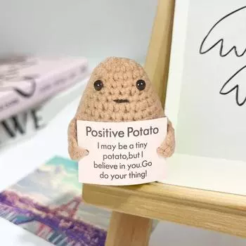 Забавная позитивная вязаная кукла с овощами, мини-улыбающийся помидор, картофель, тканая кукла ручной работы с позитивной карточкой, украшение из шерстяной пряжи B