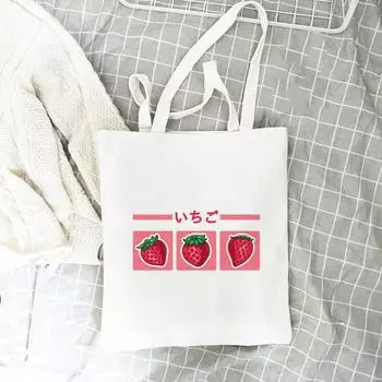 Забавная ретро 90-х годов, японская милая клубничная коробка для молока, женская парусиновая сумка для покупок, сумка для книг, хлопковая ткань, сумки-шоппер на плечо