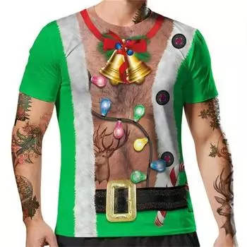 Забавная рождественская футболка для мужчин с принтом мышц в виде 3D-футболки с коротким рукавом и круглым вырезом, свободные мужские топы, повседневные футболки в стиле Харадзюку S