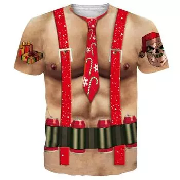 Забавная рождественская футболка для мужчин, топ с принтом 3D Muscle, футболка с коротким рукавом и круглым вырезом, уличная мужская рубашка больших размеров, повседневная одежда Harajuku, рубашка S
