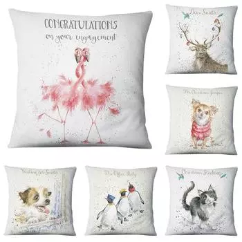 Забавная рождественская иллюстрация наволочка с принтом оленя Подушка Санта-Клауса декоративная подушка домашний декор диванная подушка 40x40cm