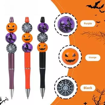 Забавная ручка-бусина своими руками на Хэллоуин: Креативная вращающаяся шариковая ручка с бусинами из цельного дерева в виде тыквы и паука. красный