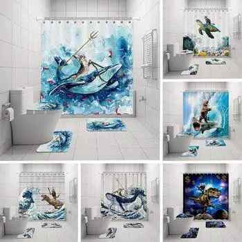 Забавная серия занавесок для душа с животными и морской биологией, полиэстеровая водонепроницаемая занавеска с принтом, аксессуары для ванной комнаты 180*180