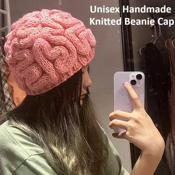 Забавная шапка-бини с изображением мозга Y2K на Хэллоуин, модные вязаные шапки в стиле хип-хоп унисекс, эластичная шапка-череп, теплые шапки для женщин и мужчин, детей розовый