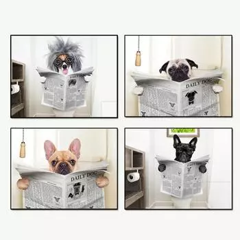 Забавная собака читает газету, каваны, живопись, туалетные плакаты с животными и принты, настенная художественная картина для домашнего декора, без рамки 21*30cm