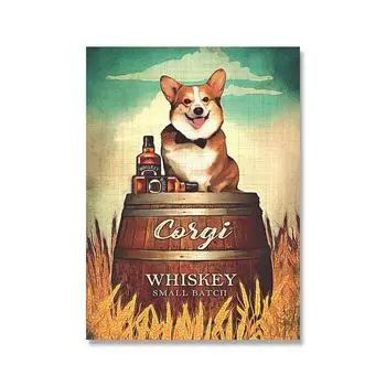 Забавная собака пьет плакат с принтом, винтажная еда, кухня, искусство, животное, читающая книга, холст, картина, украшение для столовой, стены, изображение (с рамкой) 15*20cm(with frame)