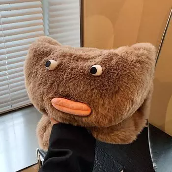 Забавная сумка-сосиска с пушистым ртом, женская мультяшная плюшевая сумка, повседневная сумка через плечо для поездок на работу коричневый
