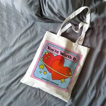 Забавная сумка-тоут Prnt, сумки-шопперы, дизайн в одном направлении, холщовая сумка на плечо, большая вместительная сумка для колледжа, сумка для покупок Bolso 24*26cm