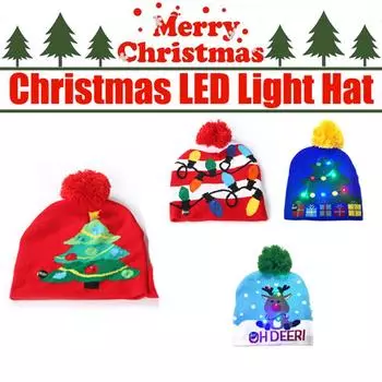 Забавная светодиодная вязаная Рождественская кепка с подсветкой, новинка, шляпа унисекс, детская шляпа, рождественский декор, вечерние шляпы(батарея в комплекте) синий