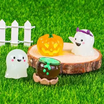 Забавная светящаяся мини-фигурка тыквы-призрака из смолы, украшения на Хэллоуин, сад фей, микроландшафтные украшения, подарки для детей на вечеринку