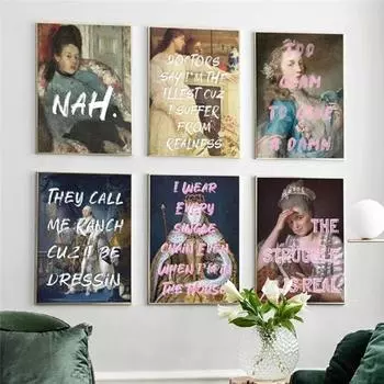 Забавная винтажная картина с известными фигурами и феминистский рэп, тексты песен, цитата, холст, плакат, настенная художественная печать, украшение для дома 21x30cm No Frame