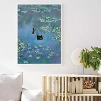 Забавная водяная лилия с кошками, постер, печать, животное, холст, картина, настенное искусство, картина для детской комнаты, украшение для дома, декор 21x30cm No Framed