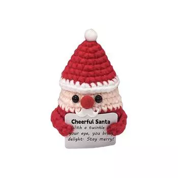 Забавная вязаная игрушка Санта-Клаус с позитивной открыткой, креативная милая вязаная крючком кукла поднимет настроение, поднимет настроение друзьям, поощрит на день рождения One Size
