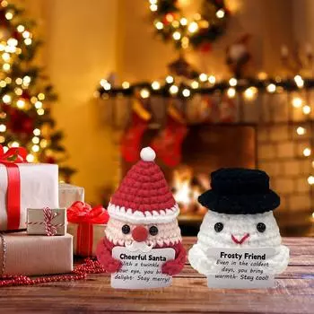 Забавная вязаная игрушка Санта-Клаус с позитивной открыткой, креативная милая вязаная крючком кукла поднимет настроение, поднимет настроение друзьям, поощрит на день рождения One Size