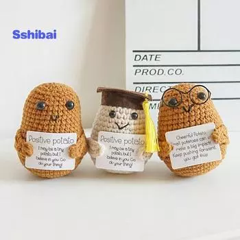 Забавная вязаная кукла с фруктами и овощами - улыбающаяся картошка, ананас, огурец, звездчатый фрукт зелёный/жёлтый