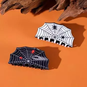 Забавная заколка для волос Паутина Заколка для хвоста Акриловая заколка для кита Акула Заколка для Хэллоуина Женская чёрный