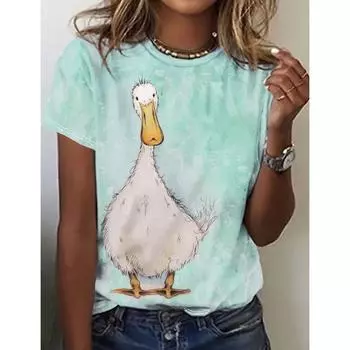 Забавная женская футболка с изображением утки из мультфильма «Утка», повседневная футболка с короткими рукавами и милым принтом животных в стиле Харадзюку, женская одежда больших размеров 4XL
