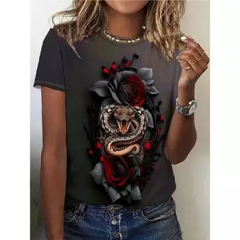 Забавная женская футболка с принтом змеи, летний топ с круглым вырезом и коротким рукавом, повседневные футболки для активного отдыха, женская одежда больших размеров XXL