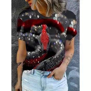 Забавная женская футболка с принтом змеи, летний топ с круглым вырезом и коротким рукавом, повседневные футболки для активного отдыха, женская одежда больших размеров S