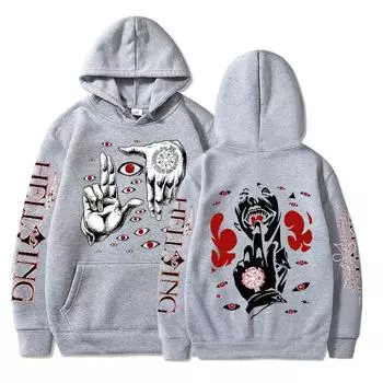 Забавное аниме Hellsing Ultimate Alucard, толстовка с капюшоном с принтом вампира, Harajuku, зимняя зимняя повседневная футболка с героями мультфильмов для мужчин и женщин, топы, толстовка S чёрный