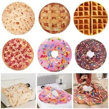 Забавное фланелевое одеяло, круглое блинное одеяло, пицца, пончик, вафельный принт, мягкий уютный диван-кровать, офисное одеяло для сна, товары для путешествий в помещении и на открытом воздухе F