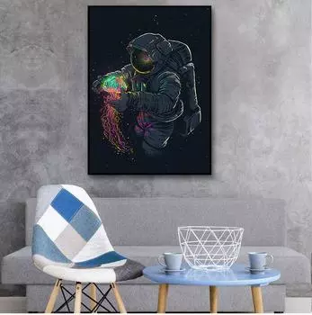 Забавное искусство космонавта, играющего в медузу в космосе, холст, живопись, постеры и принты, современные настенные художественные картины, Куадрос для гостиной, без рамки 21*30cm