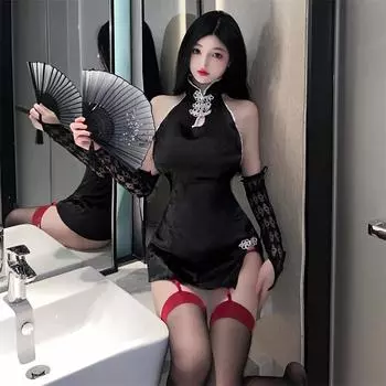 Забавное нижнее белье антикварные бретельки чонсама новые соблазнительные сексуальные ретро-пижамы с разрезом бесплатно One size